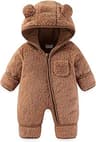 AiWMGL Newborn Baby Bear Outfit With Fold-Over Mittens and Footies Girls Boys Winter Fleece Clothes Hooded Romper Sno...