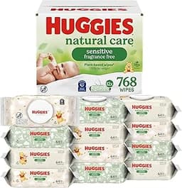 Huggies Natural Care Sensitive Baby Wipes, Unscented, Hypoallergenic, 99% Purified Water, 12 Flip-Top Packs (768 Wipe...
