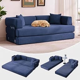 IDEALHOUSE Convertible Sofa Bed 5-in-1, 78.8 Inch Folding Futon Couch with Pull Out Bed, Corduroy Upholstered No-Asse...