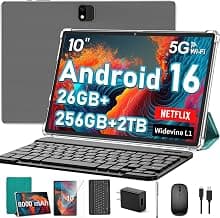2026 10 Inch Tablet, Android 16 Tablet with Keyboard, 26GB+256GB+2TB Expand