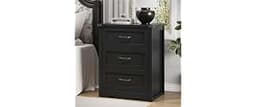 Xixini Tall Nightstand with 3 Drawers, 24" Wide Farmhouse Side Table, Black | 30"H Wood Bedside Table, Smooth Slides,...
