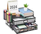 Marbrasse 3 Tier Mesh Desk Organizer with Drawer, Multi-Functional Desk Organizers and Accessories, Paper Letter Orga...