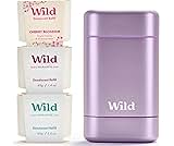 Wild Aluminum Free Deodorant Starter Kit - Refillable Stick Deodorant with Purple Applicator Case & Vegan Refill Vari...