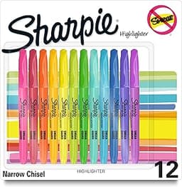 Sharpie Pocket Highlighters, Chisel Tip, Quick Dry, Assorted Fluorescent Colors, 12 Count - For Studying, Note-Taking...