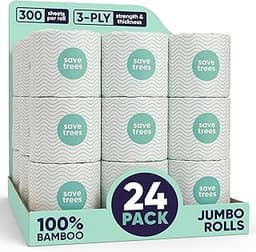 Save Trees Bamboo Toilet Paper -24 Rolls Of Septic Safe Organic Toilet Paper 3-ply, 300 Sheets Per Roll - PFAs Free, ...
