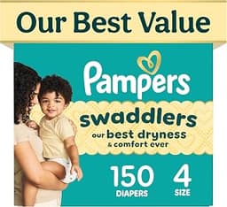 Pampers Swaddlers Diapers, Size 4 (15-34 lbs), 150 Count, Fragrance Free, Hypoallergenic, Absorbent, Pediatrician Rec...