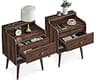 VASAGLE Nightstands, Set of 2, Bedside Tables with Hidden Drawers, Mid-Century End Side Tables with Solid Wood Legs, ...