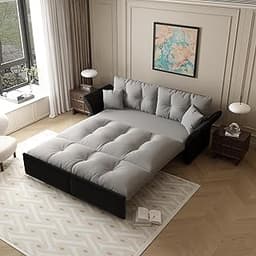 Eafurn 3-in-1 Convertible Sofa Bed Queen Size Pull Out Sleeper Sofa with Skin-Friendly Velvet Fabric, Multi-Functiona...