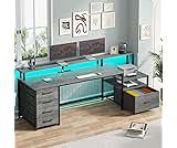 SEDETA Home Office Desk with File Drawer & Power Outlet, 66'' Computer Desk with 5 Drawer, Storage Shelves, Printer C...