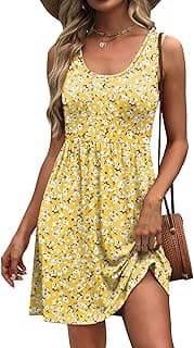 WIHOLL Women's Summer Dress 2026 A-Line Sleeveless Casual Sundress with Pockets Floral/Solid