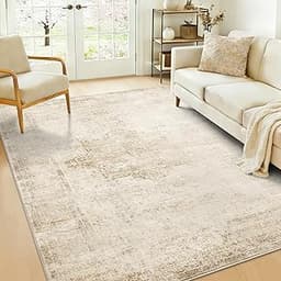 OLANLY 4x6 Area Rug for Living Room Bedroom, Non Slip Low Pile Area Carpet, Vintage Distressed Medallion Beige Rug fo...