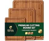 ROYAL CRAFT WOOD Wooden Cutting Boards for Kitchen Meal Prep & Serving - Bamboo Non Toxic Cutting Board Set with Deep...