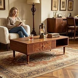 47.2" Coffee Table – Rustic Solid Wood & MDF Coffee Tables, Mid Century Modern Center Table with Tapered Legs for Liv...