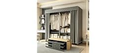 FKKPRVAX 47.2in Heavy Duty Portable Closet with Dark Gray Cover | Foldable Covered Clothes Rack for Hanging Armoire W...