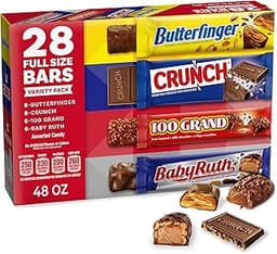 Butterfinger, CRUNCH, Baby Ruth and 100 Grand, Bulk 28 Pack, Assorted Full Size Chocolate Candy Bars, 48 oz