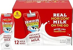 Horizon Organic Shelf Stable Whole Milk Boxes, Pack of 12-8g Protein per Serving