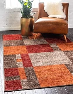 Unique Loom Autumn Collection Modern Contemporary Casual Abstract Area Rug, 5' 3" x 8', Multi/Dark Brown