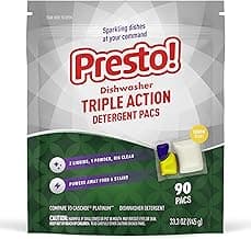 Amazon Brand - Presto! Triple Action Dishwasher Pacs, Lemon Scent, 90 Count