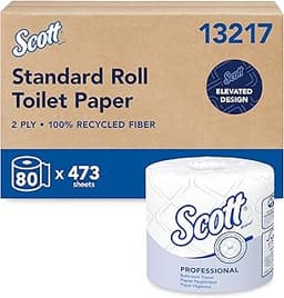 Scott Professional 100% Recycled Fiber Standard Roll Bulk Toilet Paper (13217), 2-Ply, Elevated Design, White, Indivi...