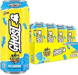 GHOST Energy Drink - 12-Pack, Sour Patch Kids Blue Raspberry, 16oz - Energy & Focus & No Artificial Colors - 200mg Na...