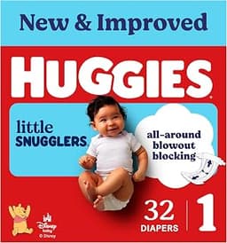 Huggies Little Snugglers Diapers Size 1, 32 Count | Blowout Protection, Leakproof Protection, Luxury Softness, FastAb...