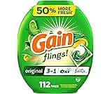 Gain Flings Laundry Detergent Pacs, Odor Defense, 112 Count, Original Scent, 3 in 1 HE Compatible Detergent Pacs with...