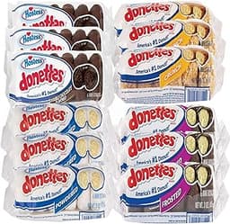 Hostess Donettes Variety Pack | Powdered, Frosted, Double Chocolate, and Crunch | 12 Packs (72 Donettes)