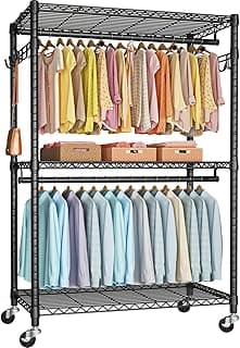 FUTASSI P1 Plus Rolling Clothes Rack, 22mm Diameter Heavy Duty Garment Rack with Wheels, Portable Closet Wardrobe wit...