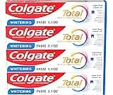 Colgate Total Whitening Toothpaste Paste, 5.1 oz, 4 Pack, Fluoride, Antibacterial, for Plaque, Gingivitis, Sensitivit...