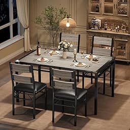 GarveeHome Dining Table Set for 4, Dining Room Table Set for 4 with Upholstered Chairs, Wood Kitchen Table Chairs Set...