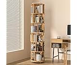 6-Tier Solid Wood Rotating Bookshelf on Wheels, 360° Spinning Book Shelf Tower, Round Revolving Bookcase Organizer, R...