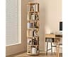 6-Tier Solid Wood Rotating Bookshelf on Wheels, 360° Spinning Book Shelf Tower, Round Revolving Bookcase Organizer, R...