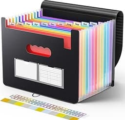 Sooez Accordion File Organizer, 13 Pockets Expanding File Folder, Portable Monthly Paper Bill Tax Receipt Organizer, ...