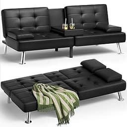 Homall Futon Sofa Bed, Leather Futon Couch with Removable Armrests, Adjustable Recliner Sleeper Sofa Bed with Dual Cu...