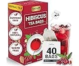 LeafLea 40 Premium Natural Hibiscus Tea Bags, 100% Pure from Hibiscus Flowers, Caffeine-Free Herbal Tea, Hibiscus Flo...