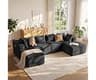 118" Boneless Couches for Living Room - Modular Sectional Sofa (Black) | U-shaped medium Deep Seat High Back Corduroy...