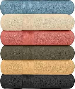 6 Pack Bath Towels Set (27 x 54 Inches) 100% Ring Spun Cotton, Super Soft Lightweight, Quick Dry & Highly Absorbent T...