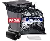 Reli. 95 Gallon Trash Bags Heavy Duty | 68 Trash Bags with Ties | Super Sizeable, Black, Serious Garbage Cleanup