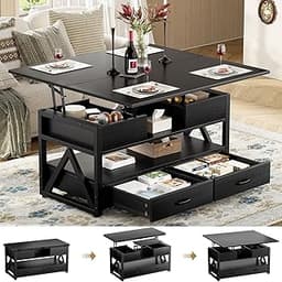 40" Lift Top Coffee Table,4 in 1 Multi-Function Lift Coffee Tables with Storage Drawers and Hidden Compartmen,Farmhou...