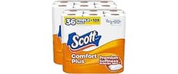 Scott ComfortPlus Toilet Paper, 36 Triple Rolls, 231 Sheets per Roll, Septic-Safe, 1-Ply Toilet Tissue