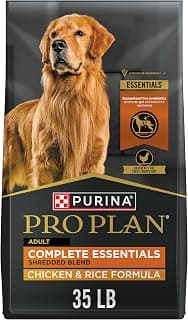 Purina Pro Plan Complete Essentials Chicken & Rice Dry Dog Food, 35 lb Bag | Shredded Blend crunchy kibble with tende...