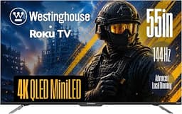 Westinghouse 55 Inch Mini LED 4K UHD Roku Smart TV Max, Native 144Hz Refresh Rate, VRR & ALLM Gaming, QLED Quantum Co...