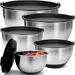 Priority Chef Premium Mixing Bowls With Lids Set, Airtight Lids, Thicker Stainless Steel, Non-Slip Base, 5 Nesting St...