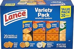 Lance Sandwich Crackers, Variety Pack, 3 Flavors, 20 Individually Wrapped Packs, 6 Sandwiches Each
