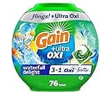 Gain Flings Ultra Oxi Laundry Detergent Pacs, 76 Count, Waterfall Delight Scent, 3-in-1, HE Compatible