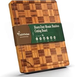 Brown Bamboo Cutting Board 18" x 12", Heavy Duty Checkered End Grain Butcher Block for Kitchen, Wooden Chopping Board...