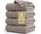 LANE LINEN Large Bath Sheets Oversized Soft Absorbent 4 Pack - Platinum | Bath Towel Set, Absorbent & Durable, Ring-S...