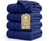 LANE LINEN Bath Sheet Set Absorbent Quick Dry 100% Cotton 4 Pack - Navy | Bath Towel Set, Soft & Durable, Ring-Spun, ...