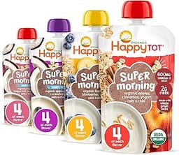 HAPPYTOT Organics Stage 4 Baby Food Pouches, Gluten Free, Super Morning Fruit & Oat Variety Pack Blend 4 Oz (Pack of ...