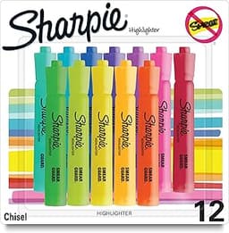 Sharpie Tank Highlighters, Chisel Tip, Assorted Fluorescent Colors, 12 Count - Back to School, Office, Teacher Supplies